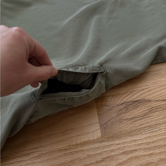 Quince 100% Lyocell Vintage Wash Tencel Roll Sleeve Tunic Dress Olive Green L - Picture 12 of 13